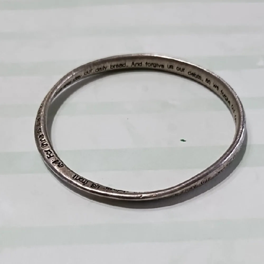 Silver Tone Metal Lord's Prayer Engraved Infinity Bangle Bracelet